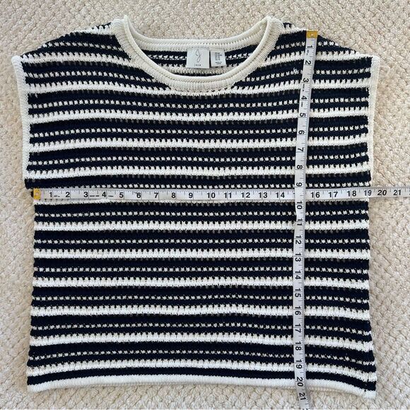 Joie Blue White Nautical Preppy Crew Neck Striped Short Sleeve Sweater-M - Picture 5 of 13
